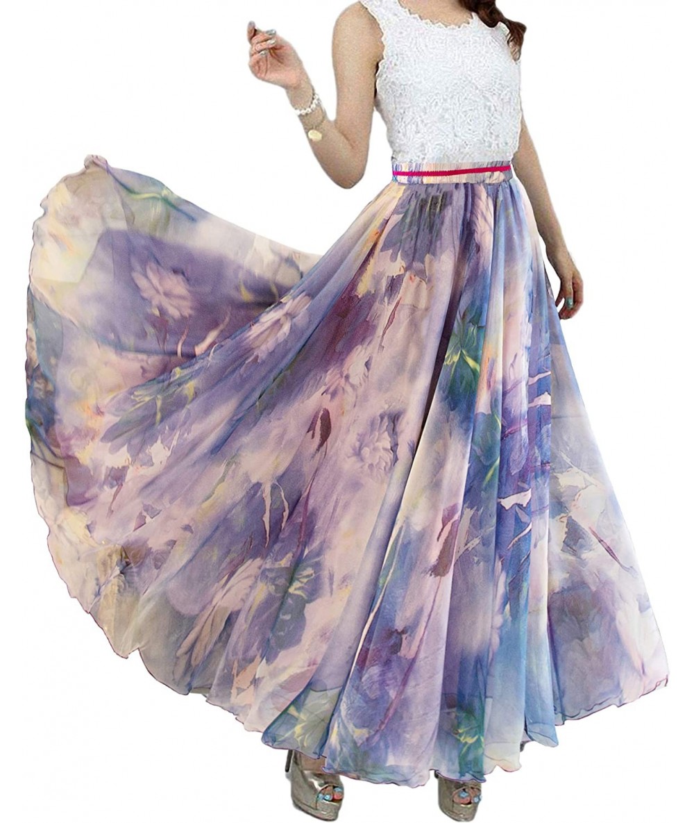 Cover-Ups Boho Floral Long Summer Beach Chiffon Wrap Cover Up Maxi Skirt for Women - Pattern 106 - CA184DLNG25 $48.02