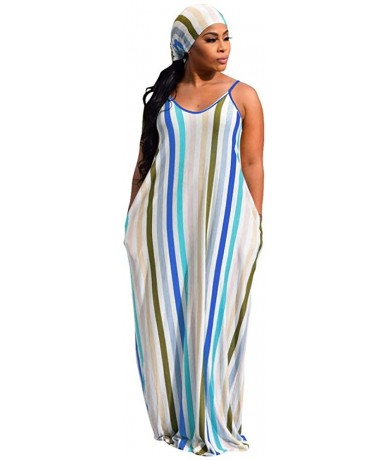 Cover-Ups Women's Tie Dye Sundress Baggy Fit Striped Sexy Spaghetti Straps Casual Boho Maxi Dress with Pockets - C-blue - C81...