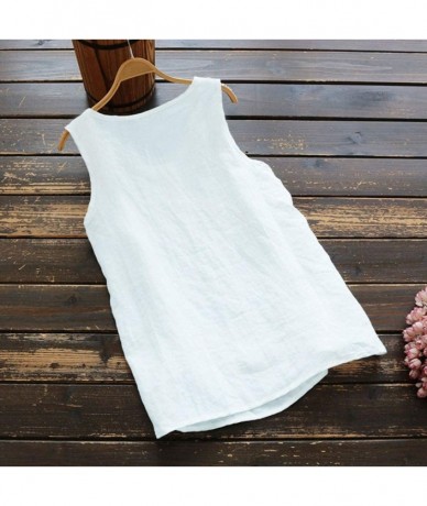 Racing Linen Sleeveless Tops for Women Summer Tees Plus Size Vintage Tank Tops Shirts Causal Loose Tunic Blouse Limsea White ...