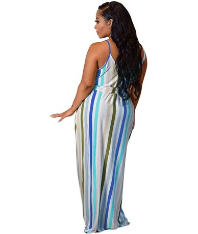 Cover-Ups Women's Tie Dye Sundress Baggy Fit Striped Sexy Spaghetti Straps Casual Boho Maxi Dress with Pockets - C-blue - C81...