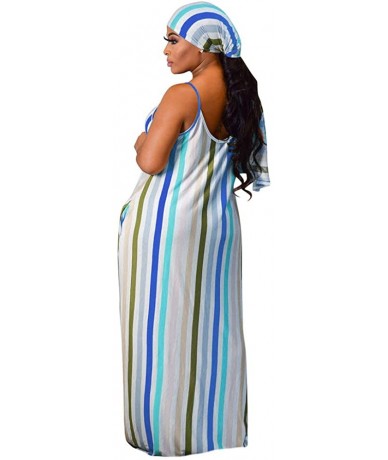 Cover-Ups Women's Tie Dye Sundress Baggy Fit Striped Sexy Spaghetti Straps Casual Boho Maxi Dress with Pockets - C-blue - C81...