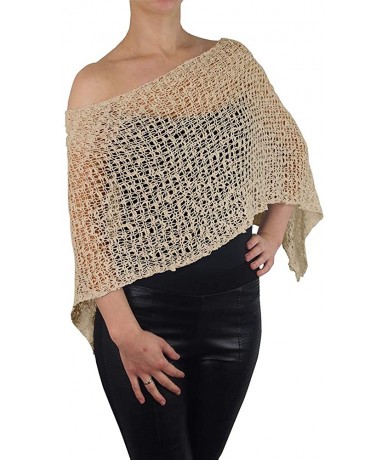 Cover-Ups Ladies Popcorn Crochet Stretch Lace Fish Net Batwing Small Poncho - Cream - CW18R43D2D2 $48.98