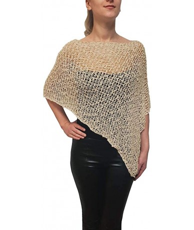 Cover-Ups Ladies Popcorn Crochet Stretch Lace Fish Net Batwing Small Poncho - Cream - CW18R43D2D2 $48.98