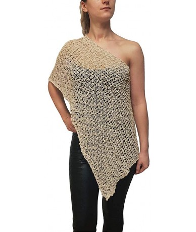 Cover-Ups Ladies Popcorn Crochet Stretch Lace Fish Net Batwing Small Poncho - Cream - CW18R43D2D2 $48.98