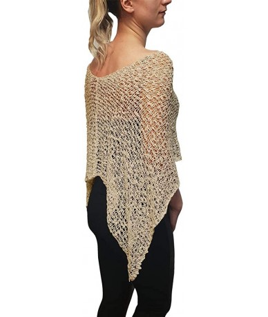 Cover-Ups Ladies Popcorn Crochet Stretch Lace Fish Net Batwing Small Poncho - Cream - CW18R43D2D2 $48.98