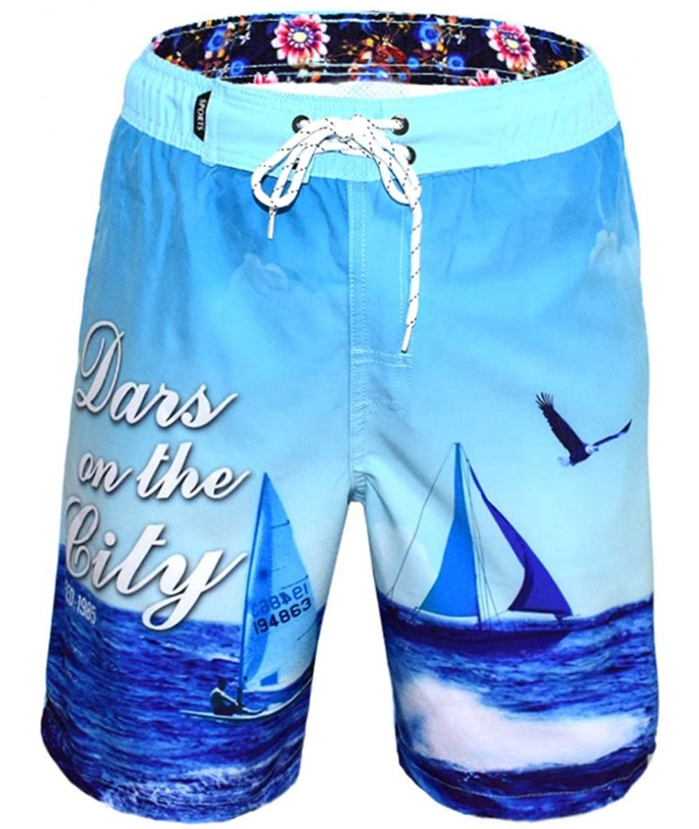 Trunks Men's Quick Dry Swim Trunks Beach Shorts with Mesh Lining - Blue Sailboat - C018QZIXWH4 $26.94