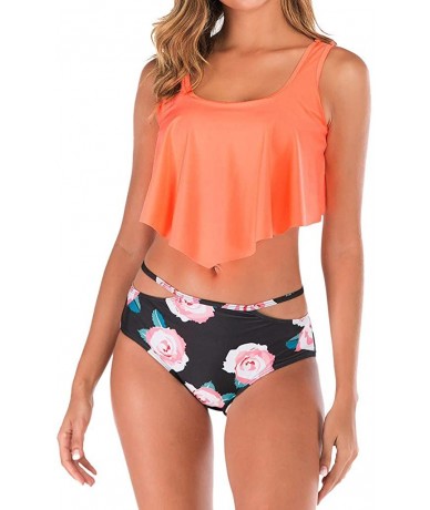 Sets Swimsuits for Women Tummy Control Two Piece Bathing Suit Ruffled Top with High Waisted Bottom Bikini Tankini Set - 006-o...