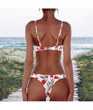 Racing Women Two Piece Swimsuit Sport Bikini Scoop Neck Halter Bandeau Top High Cut Cheeky Thong Bathing Suit Swimwear - Red ...