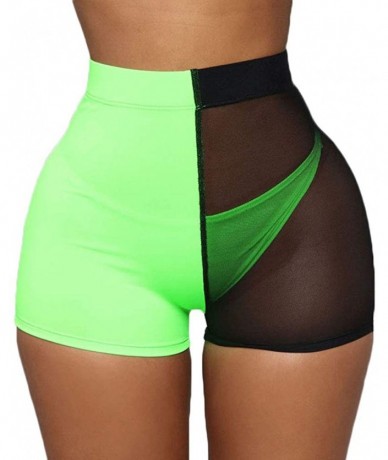 Cover-Ups Women Color Block Mesh See Through Shorts Perspective Bikini Bottom Cover-up Pants - Black-green - CQ18T86IDAX $17.99