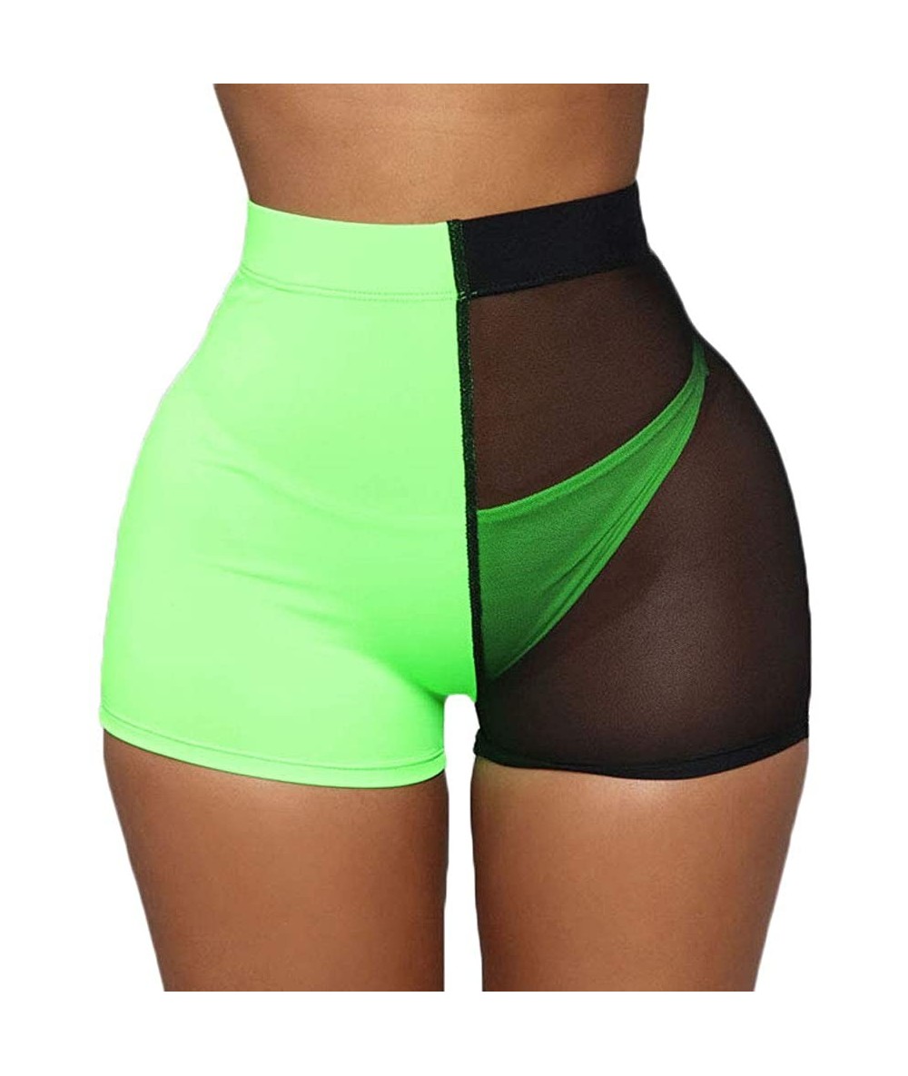 Cover-Ups Women Color Block Mesh See Through Shorts Perspective Bikini Bottom Cover-up Pants - Black-green - CQ18T86IDAX $17.99