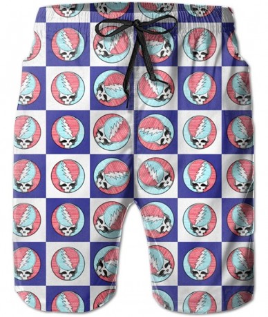 Board Shorts Men's Grateful-Dead Skulls Blue White Checkered Flag Quick Dry Board Shorts - Grateful Dead C - C6190SWMTYA $43.44