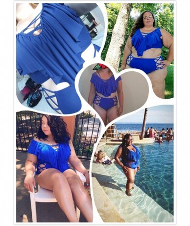 Tankinis Women's Plus Size Swimwear 2 Piece High Waisted Swimsuit Ruffle Bikini - Royal Blue - CF18CQXSYYC $45.14