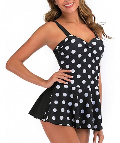 Sets Polka Dots Print Push Up Tankini Set for Women - Black - CM196EMSE9H $34.13