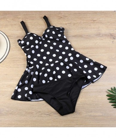 Sets Polka Dots Print Push Up Tankini Set for Women - Black - CM196EMSE9H $34.13