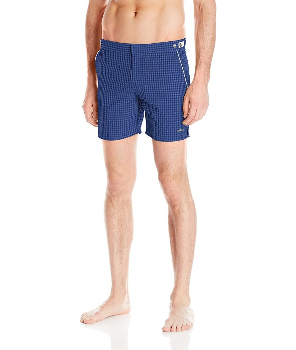 Trunks Men's Catalonia Gingham Check 6-Inch Swim Short - Indigo - CQ127SYYDD7 $74.00