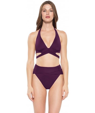 Tops Women's Color Code Banded Halter Bikini Top - Merlot - C218HKLG42M $58.14