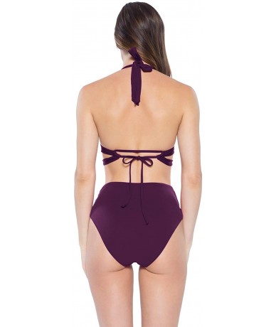 Tops Women's Color Code Banded Halter Bikini Top - Merlot - C218HKLG42M $58.14