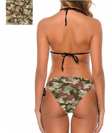 Bottoms Strappy Swimsuit Camo- Mosaic Grunge Camo Worn for Beach/Hiking Activities - Multi 03-two-piece Swimsuit - CL19E79H3Q...