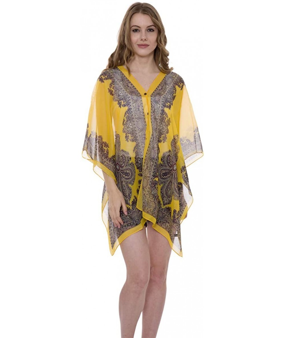 Cover-Ups Womens Paisley Print Kimono Scarf Lightweight Sheer Chiffon Poncho Cover Up - Jp337gold - CN194W7UC3L $28.26