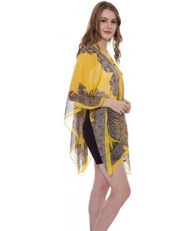 Cover-Ups Womens Paisley Print Kimono Scarf Lightweight Sheer Chiffon Poncho Cover Up - Jp337gold - CN194W7UC3L $28.26