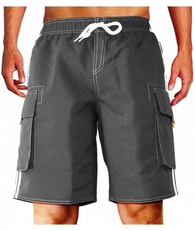 Board Shorts Men's Swim Trunks Beach Shorts with Mesh Lining with Cargo Pockets - Charcoal - C117YGGAOY6 $33.33