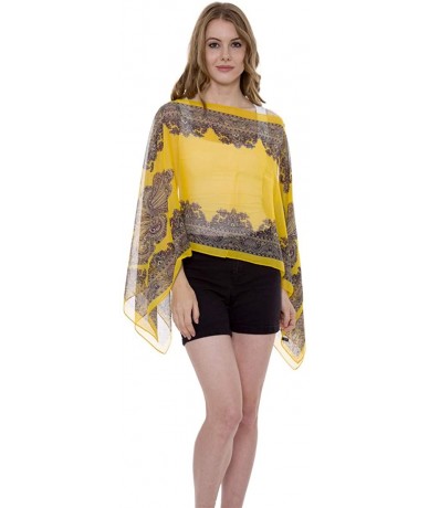 Cover-Ups Womens Paisley Print Kimono Scarf Lightweight Sheer Chiffon Poncho Cover Up - Jp337gold - CN194W7UC3L $28.26