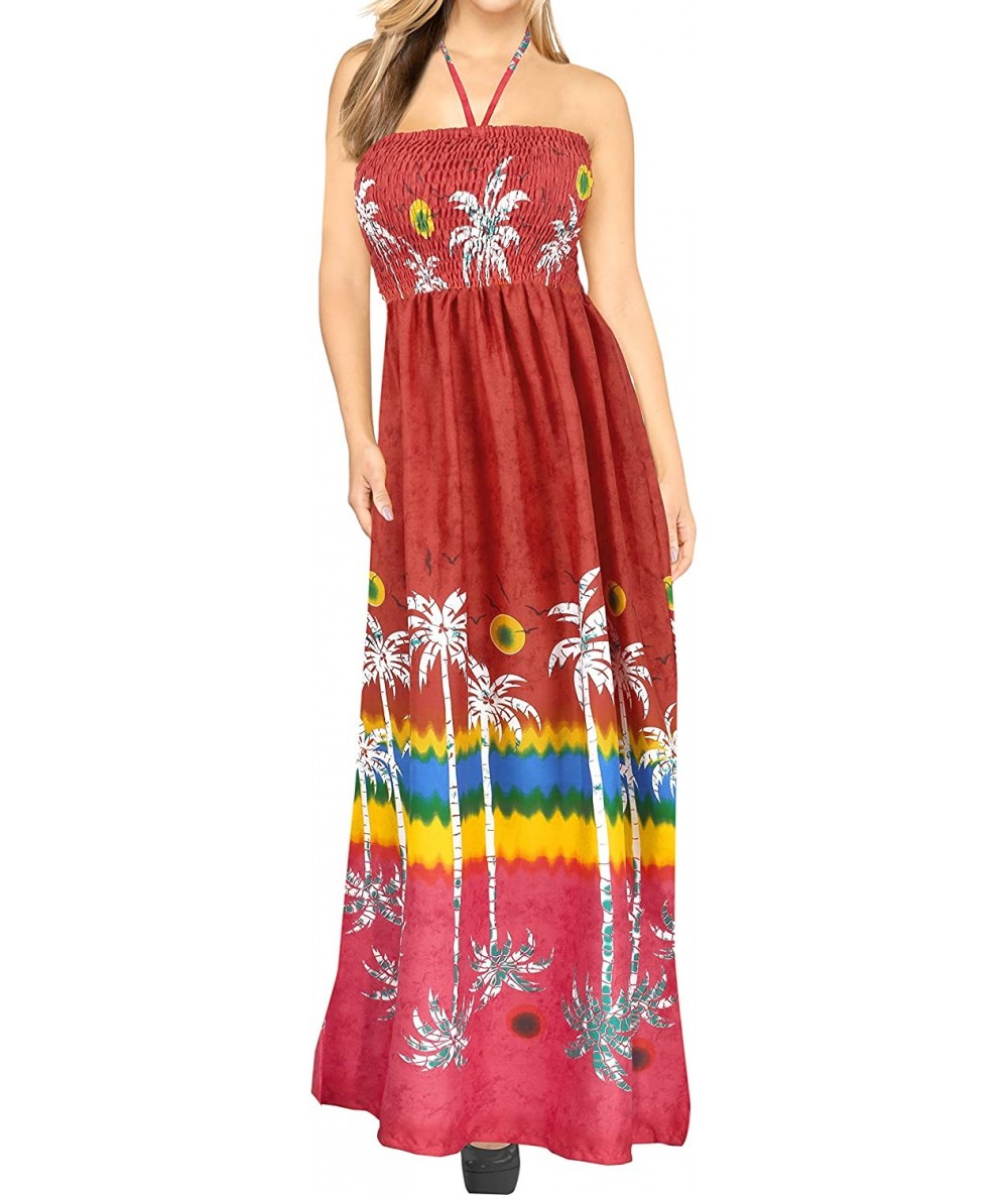 Cover-Ups Women's One Size Tube Bohemian Beach Party Dress Evening Wear Printed A - Spooky Red_o217 - C7193TQ9AZC $38.40