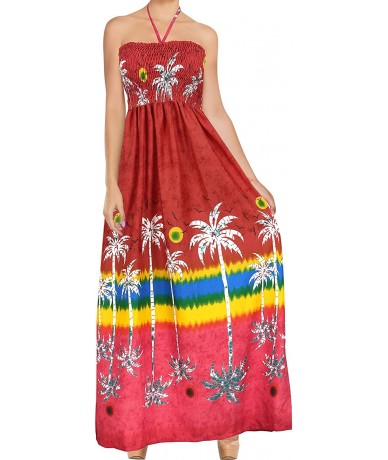 Cover-Ups Women's One Size Tube Bohemian Beach Party Dress Evening Wear Printed A - Spooky Red_o217 - C7193TQ9AZC $38.40