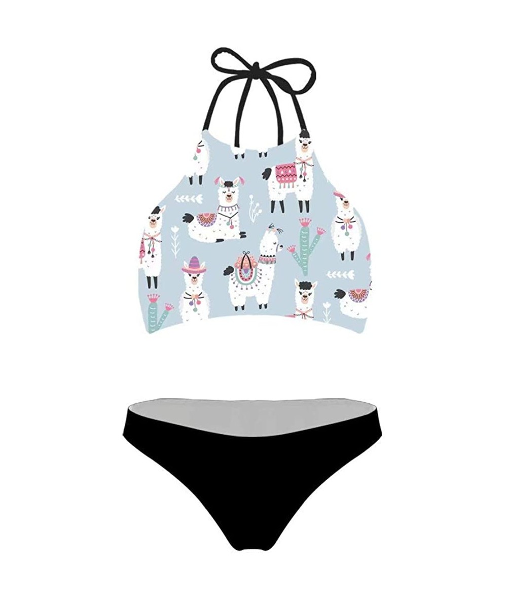 Sets High Waisted Swimsuit Womens Cute Ruffle Push Up Bikini Bathing Suit - Alpaca - C8193E04KLY $44.04