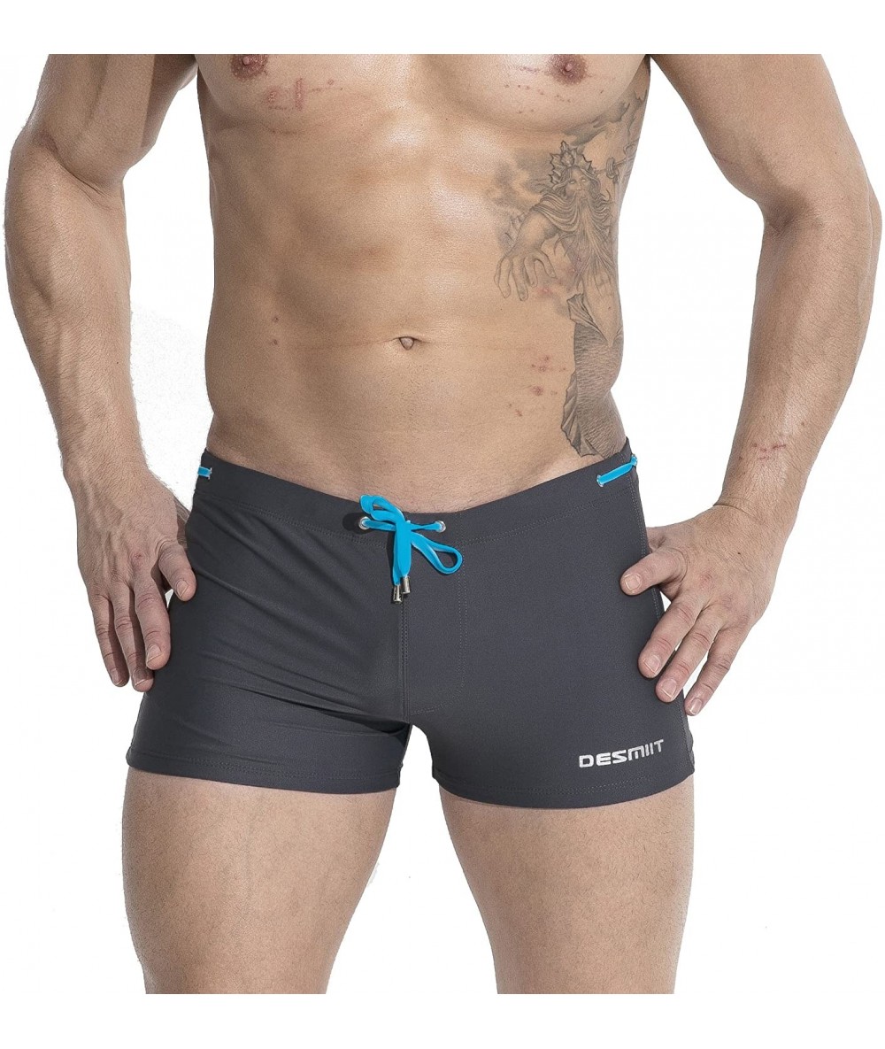 Trunks Mens Swim Trunks Nylon Swimwear Compression Swimsuit with Removable Pad - Gray - C0185I80CWD $37.06