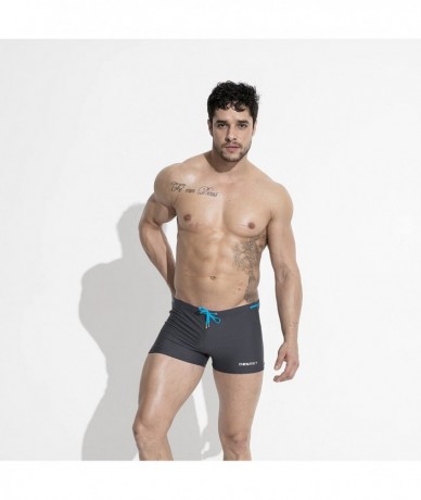 Trunks Mens Swim Trunks Nylon Swimwear Compression Swimsuit with Removable Pad - Gray - C0185I80CWD $37.06