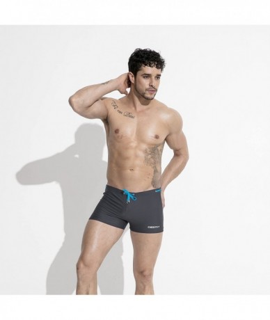 Trunks Mens Swim Trunks Nylon Swimwear Compression Swimsuit with Removable Pad - Gray - C0185I80CWD $37.06