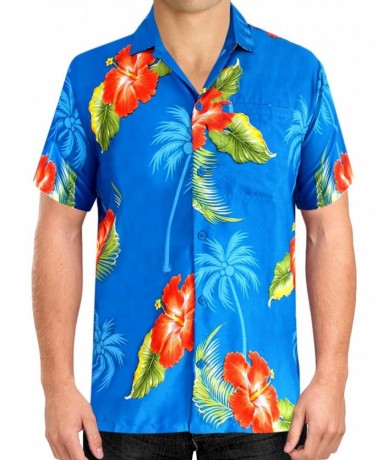 Cover-Ups Men's Party Outfit Relaxed Beach Camp Short Sleeve Hawaiian Shirt - Blue_w364 - CF18063OOHN $46.35