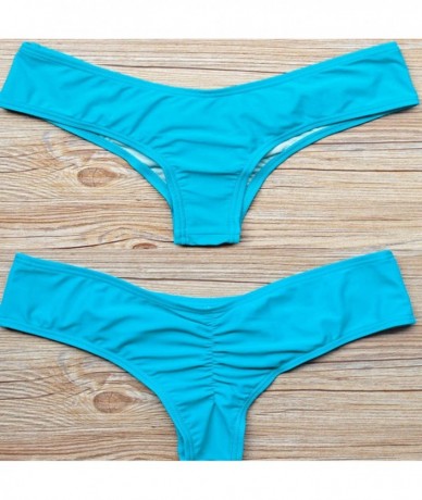 Bottoms Sexy Women's Bikini Thong Bottom Brazilian V Cheeky Ruched Semi Swimsuit - Blue - CB12CQY8LLT $28.59