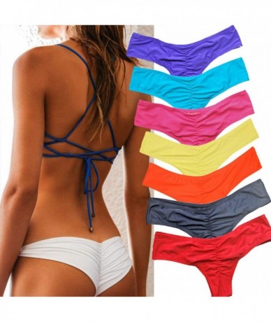 Bottoms Sexy Women's Bikini Thong Bottom Brazilian V Cheeky Ruched Semi Swimsuit - Blue - CB12CQY8LLT $28.59