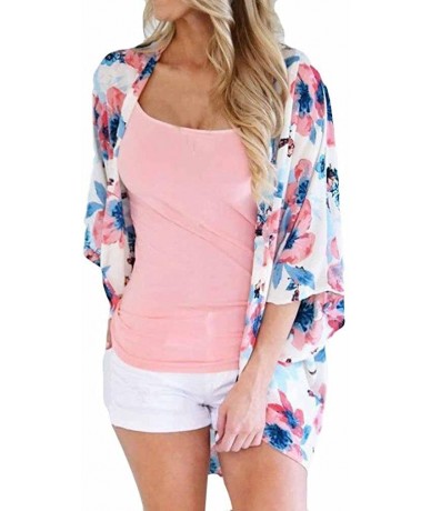 Cover-Ups Kimono for Womens- Fashion Cover Blouse Tops Print Beach Smock Cardigans - Pink - C618GQ5YKG9 $23.87