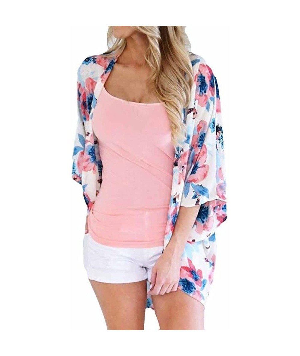 Cover-Ups Kimono for Womens- Fashion Cover Blouse Tops Print Beach Smock Cardigans - Pink - C618GQ5YKG9 $23.87