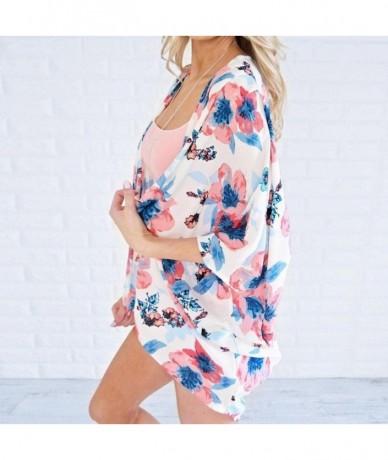 Cover-Ups Kimono for Womens- Fashion Cover Blouse Tops Print Beach Smock Cardigans - Pink - C618GQ5YKG9 $23.87