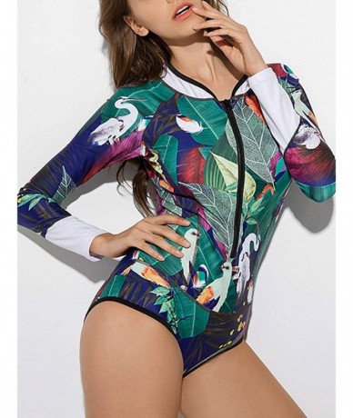 Rash Guards Women Onesie Swimsuit Long Sleeve Rash Guard UV Protection Floral Surfing Swimwear - Style-01 - CH18OXQHLCS $44.18