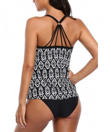 Tankinis Women's Tankini Swimsuits Cross-Back Two Piece Bathing Suits Tribal Swimwear - Black - C81862CRH0S $35.85