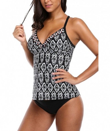 Tankinis Women's Tankini Swimsuits Cross-Back Two Piece Bathing Suits Tribal Swimwear - Black - C81862CRH0S $35.85