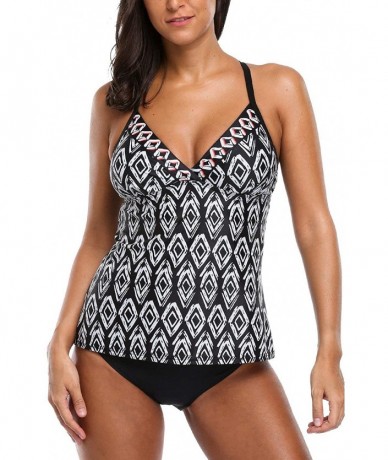 Tankinis Women's Tankini Swimsuits Cross-Back Two Piece Bathing Suits Tribal Swimwear - Black - C81862CRH0S $35.85