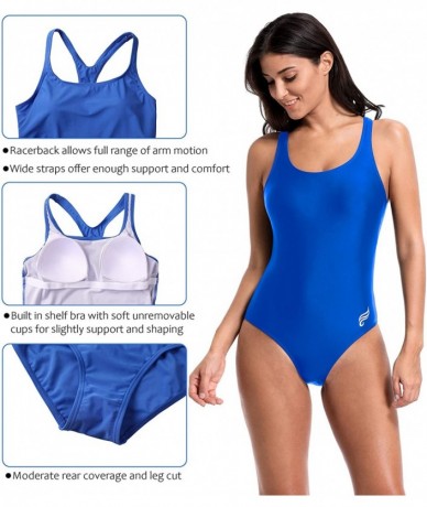 Racing Women's Athletic One Piece Swimsuit Sports Racerback Training Swimwear - Blue Racerback - CZ194K7D46S $47.48