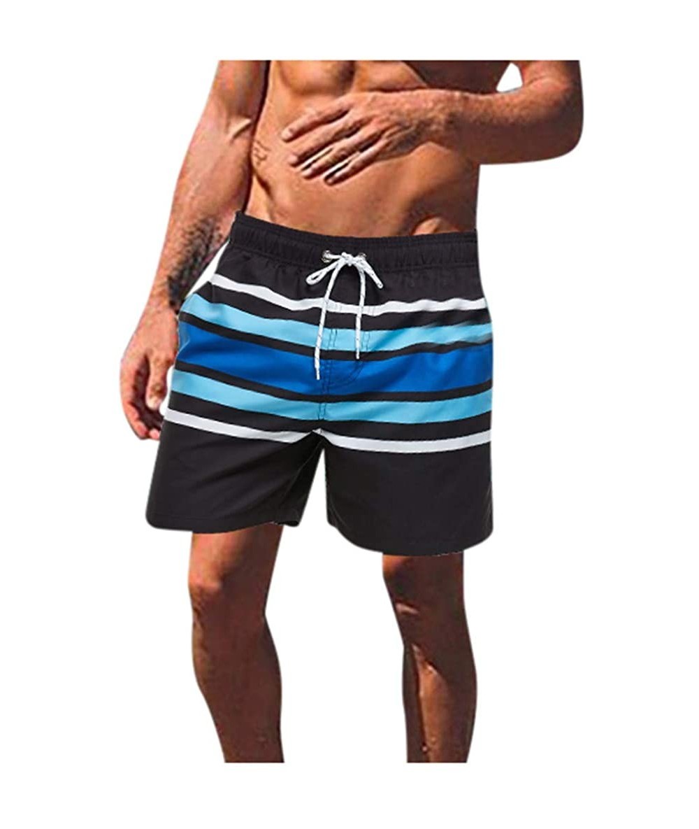 Board Shorts Men's Hawaiian Beach Shorts 3D Printed Swim Trunks Quick Dry Surf Bathing Suit Drawstring Loose Trunks - Blue - ...