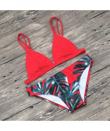 Sets Women's Bikini Set Leaves Printing Swimsuit Push-up Swimwear Bathing Suit - Red - C1189N3NO4S $18.35