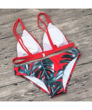 Sets Women's Bikini Set Leaves Printing Swimsuit Push-up Swimwear Bathing Suit - Red - C1189N3NO4S $18.35