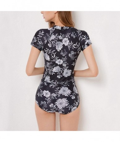 One-Pieces Short Sleeve Swimsuit One Piece Women Swimwear Floral Beach Wear Bodysuit Swim Bikini - Picture2a - CB18OYQI0QT $6...