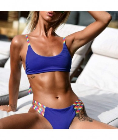 Bottoms Women Bathing Suits Womens Sexy Bandeau Bandage Bikini Set Two Piece Padded Bra Swimsuits Swimwear Swim Suit U blue -...