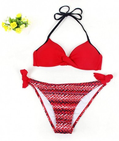 Sets Women Bikinis Padded Push up Tie Side Bottom Sexy Triangle Bikini Set Two Piece Swimsuits Bathing Suits for Women - Red ...