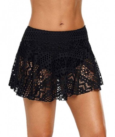 Bottoms Women Crochet Lace Skirted Bikini Bottom Solid Short Swim Skirt Swimsuit with Panty - Black - C118Q2YSZXE $30.23